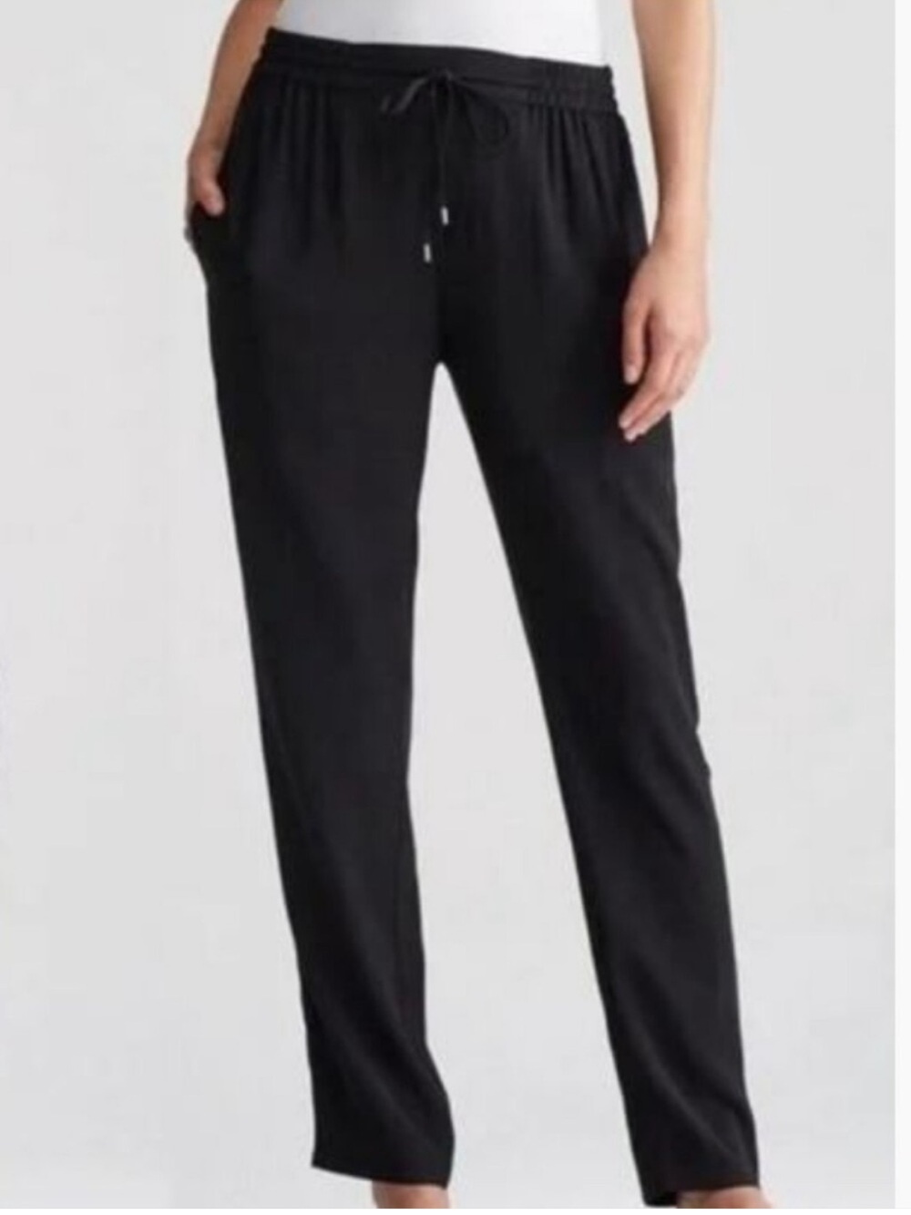 Eileen Fisher 100% Silk Georgette Crepe Pants Black Size Large